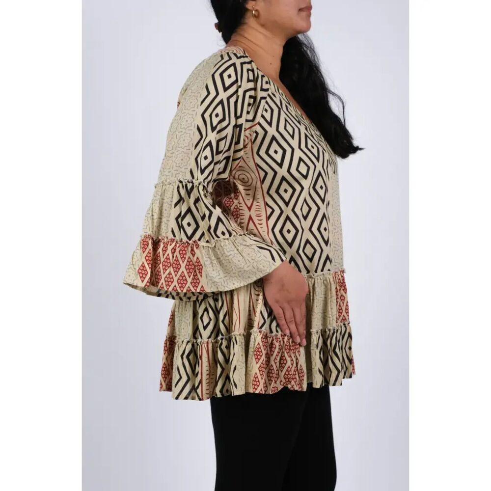Sacred Threads Abstract Mocha Patchwork Tunic